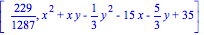 [229/1287, x^2+x*y-1/3*y^2-15*x-5/3*y+35]